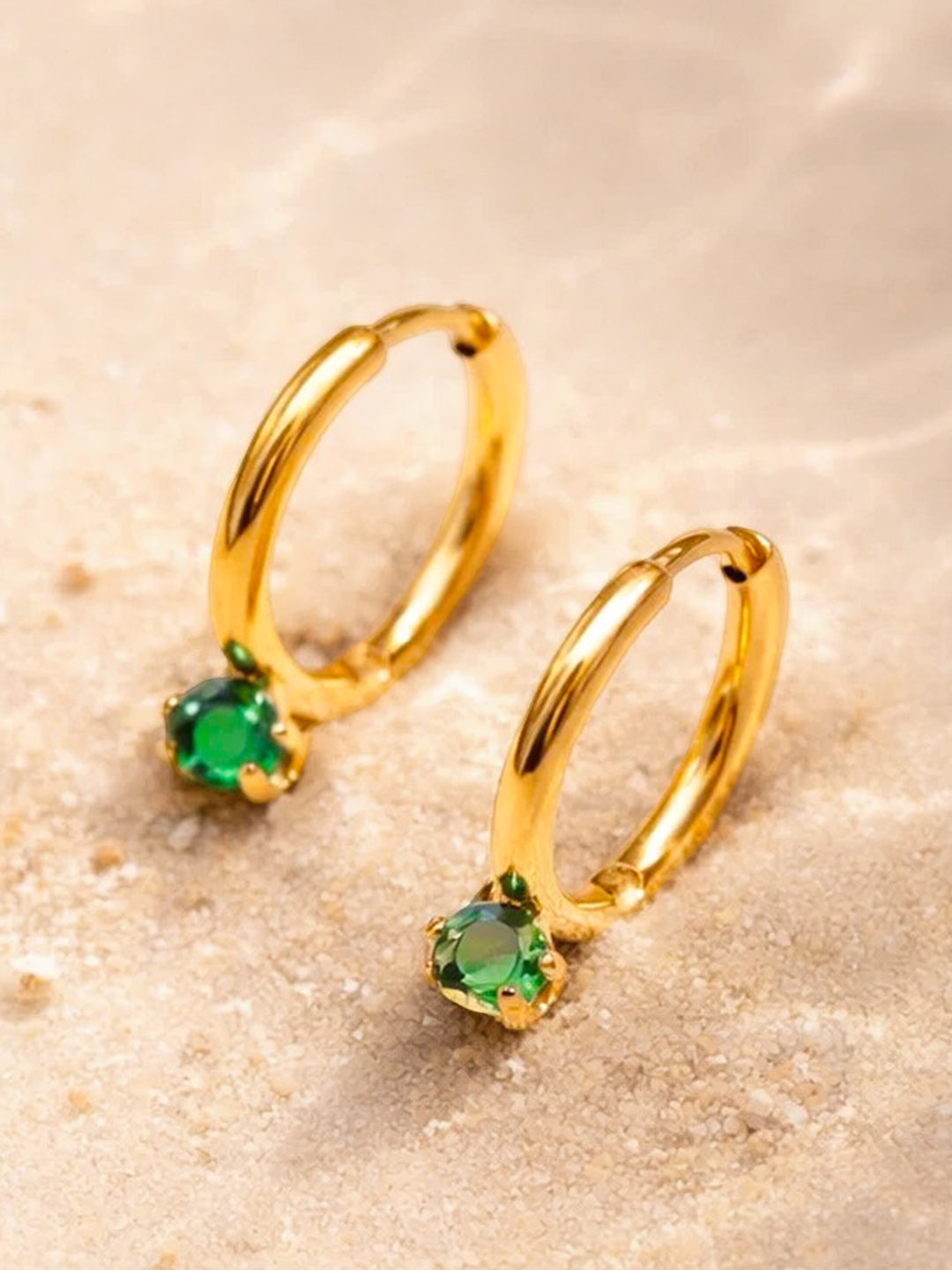 Demi Fine 18K Gold Plated Stainless steel Minimal Emerald Drops Hoop Earrings Length - 1.9 cm