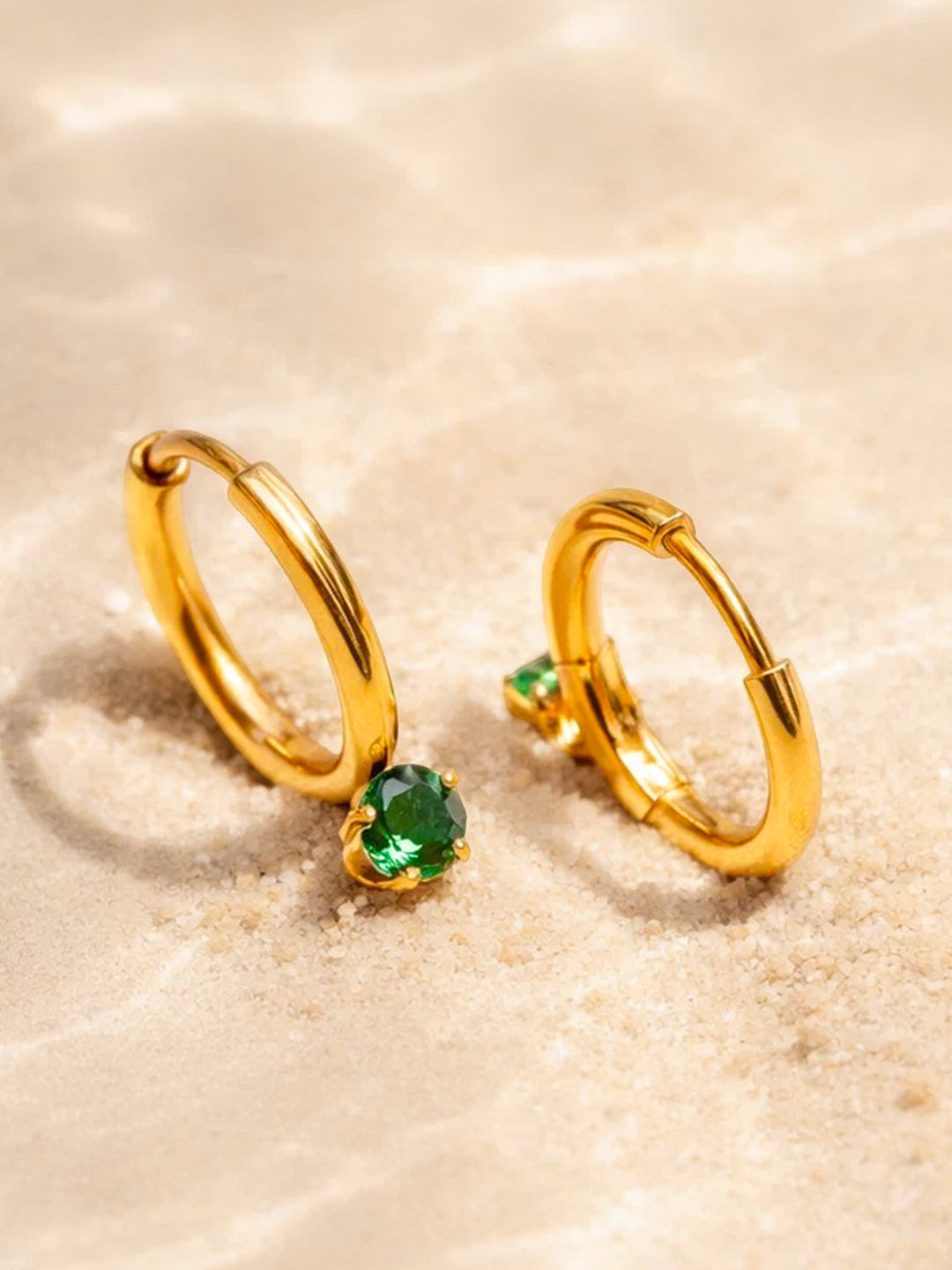 Demi Fine 18K Gold Plated Stainless steel Minimal Emerald Drops Hoop Earrings Length - 1.9 cm