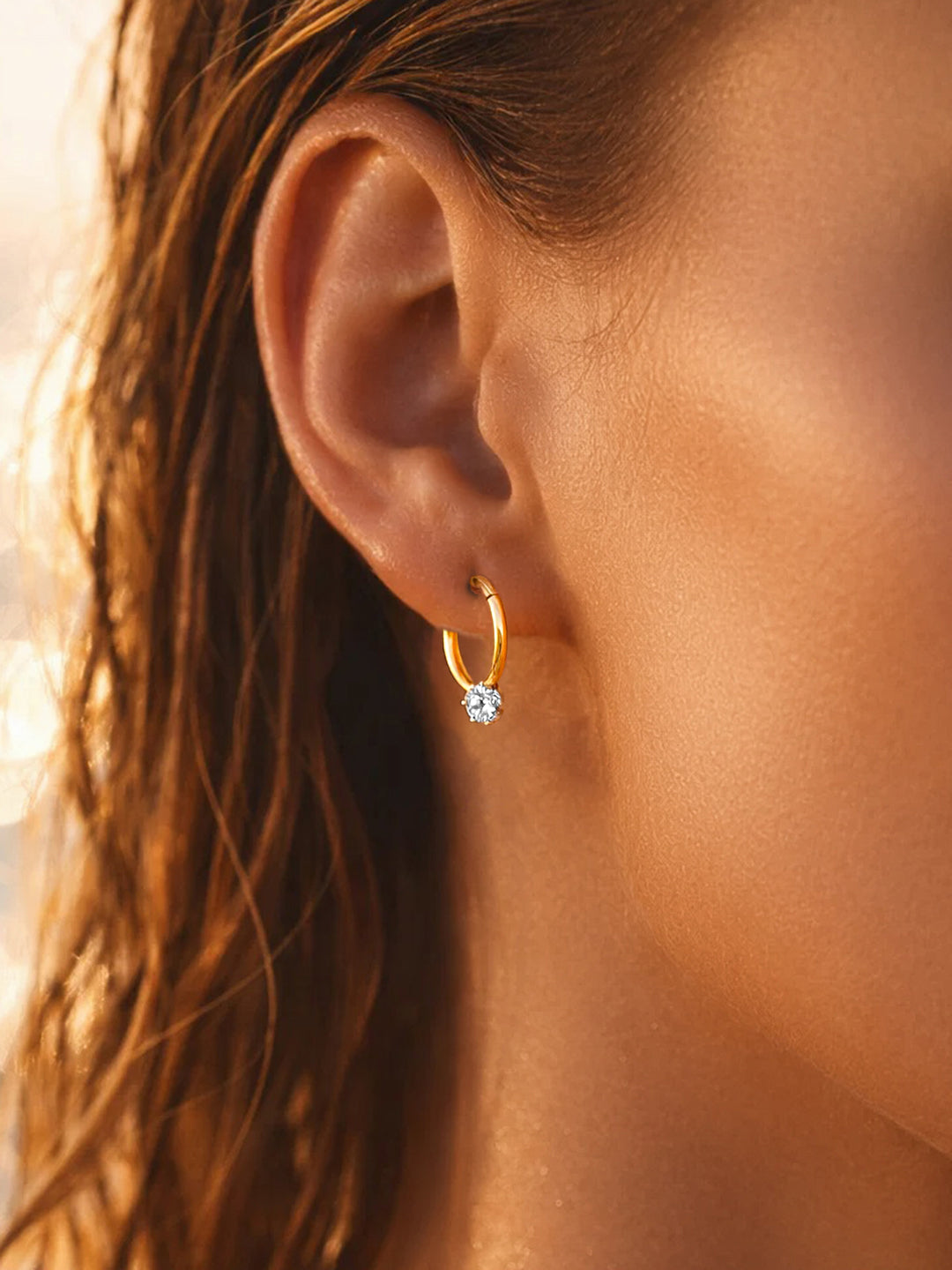 Demi Fine 18K Gold Plated Stainless steel Minimal Crystal Drops Hoop Earrings Length - 1.9 cm