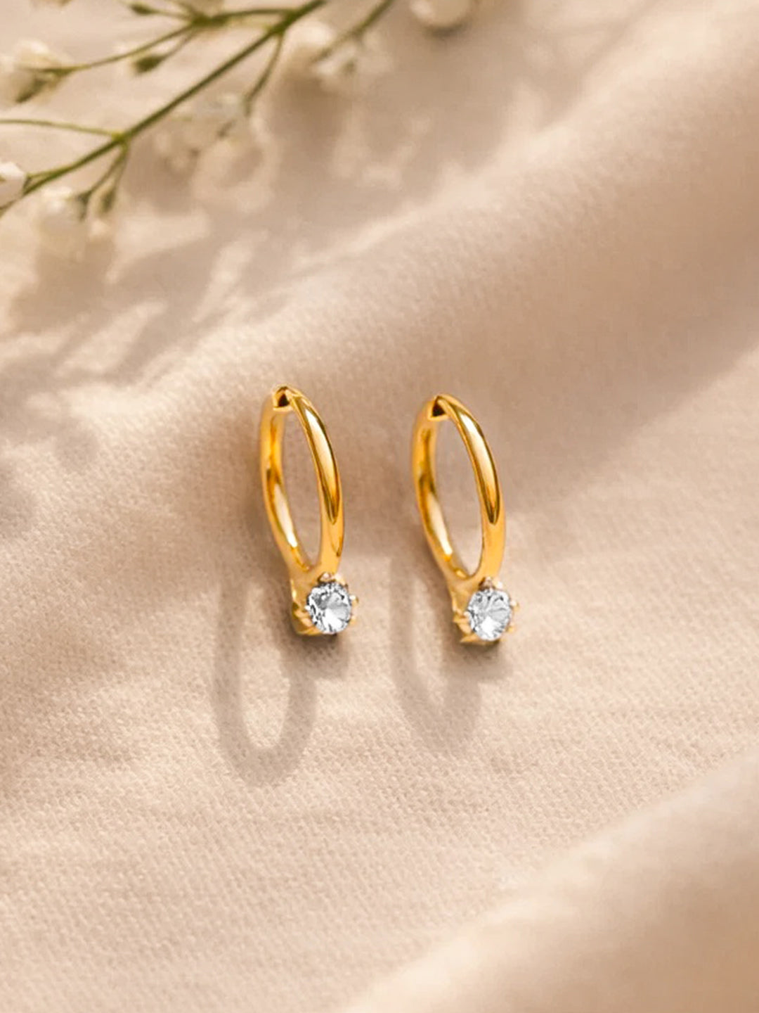 Demi Fine 18K Gold Plated Stainless steel Minimal Crystal Drops Hoop Earrings Length - 1.9 cm