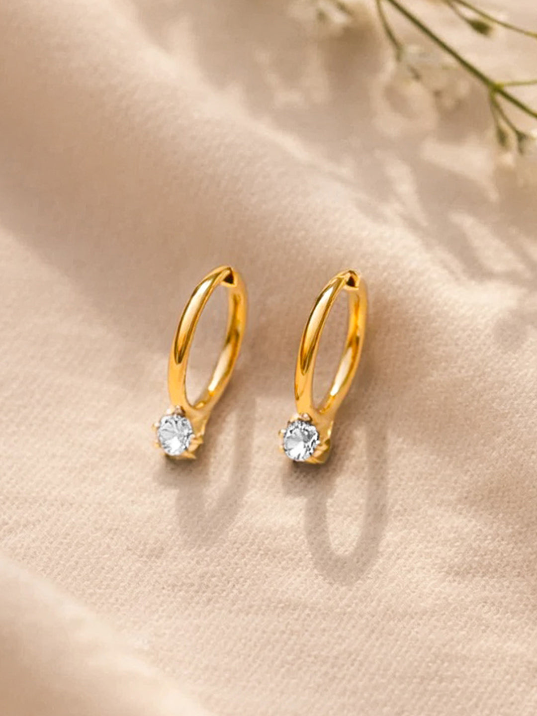 Demi Fine 18K Gold Plated Stainless steel Minimal Crystal Drops Hoop Earrings Length - 1.9 cm