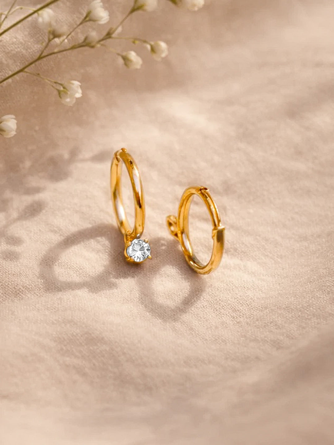 Demi Fine 18K Gold Plated Stainless steel Minimal Crystal Drops Hoop Earrings Length - 1.9 cm