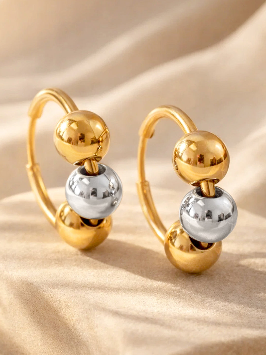 Demi Fine 18K Gold Plated Stainless steel Dual Tone Beaded Hoop Earrings Length - 2.5 cm