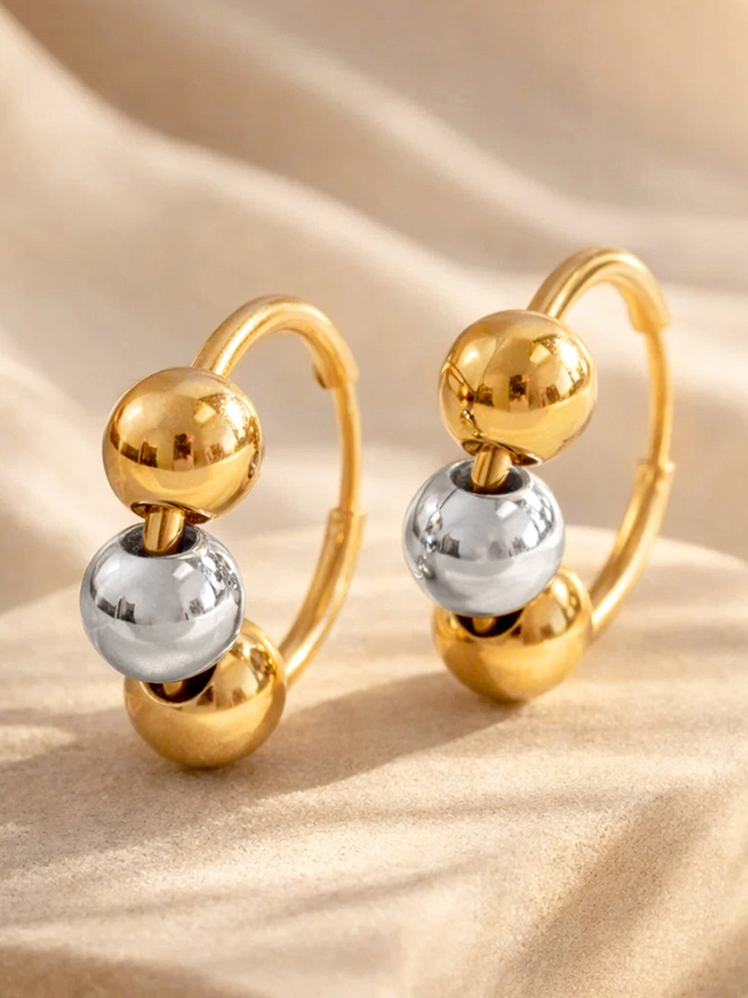 Demi Fine 18K Gold Plated Stainless steel Dual Tone Beaded Hoop Earrings Length - 2.5 cm