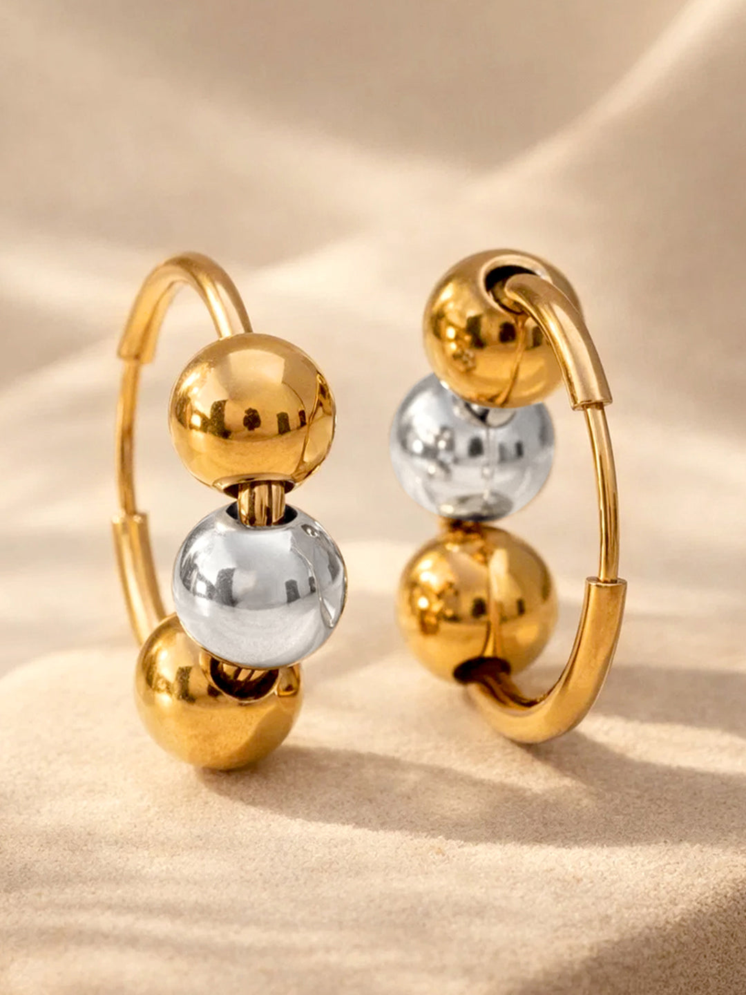 Demi Fine 18K Gold Plated Stainless steel Dual Tone Beaded Hoop Earrings Length - 2.5 cm