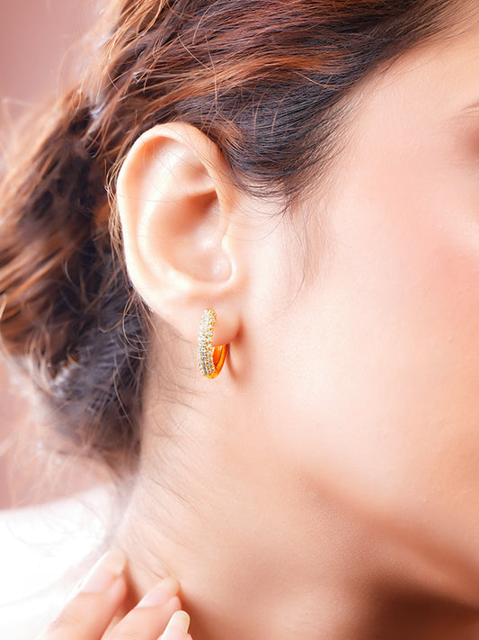 【Rubans】Gold Plated American Diamond Zirconia Hoop Earrings｜ゴールドメッキ アメリカンダイヤモンド ジルコニア フープピアス