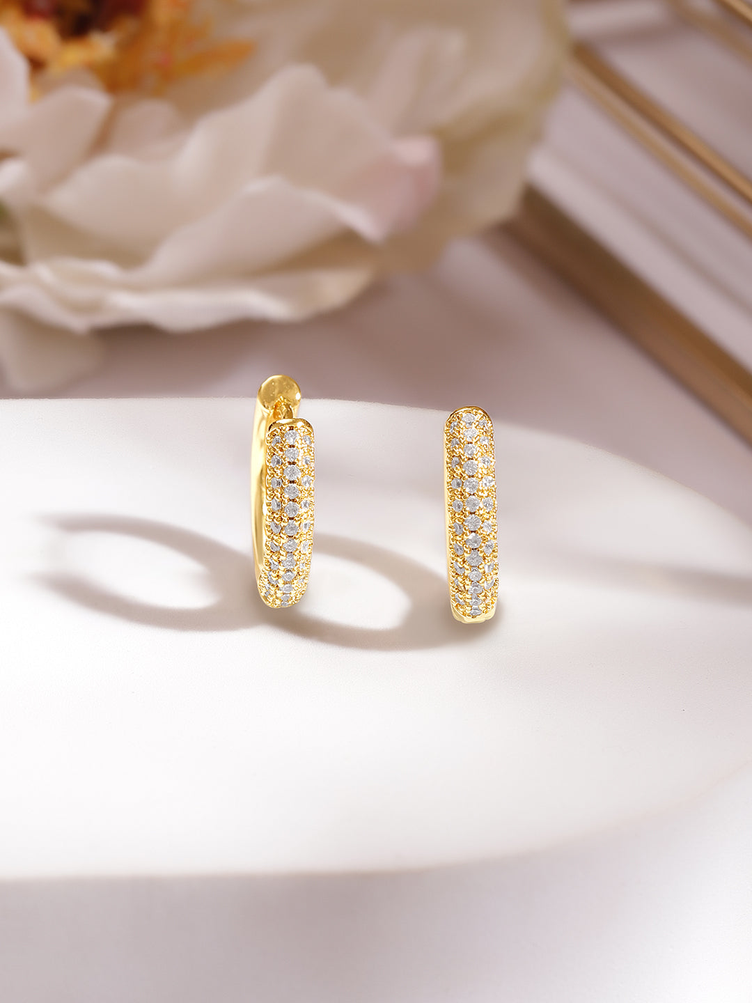 【Rubans】Gold Plated American Diamond Zirconia Hoop Earrings｜ゴールドメッキ アメリカンダイヤモンド ジルコニア フープピアス
