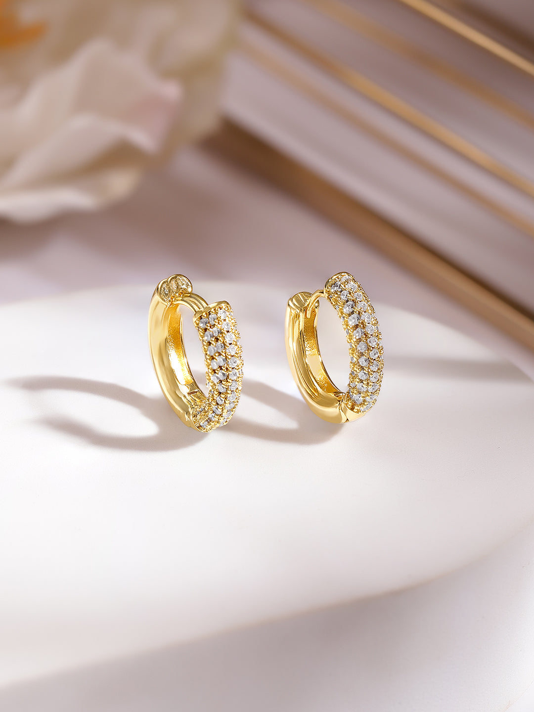 【Rubans】Gold Plated American Diamond Zirconia Hoop Earrings｜ゴールドメッキ アメリカンダイヤモンド ジルコニア フープピアス