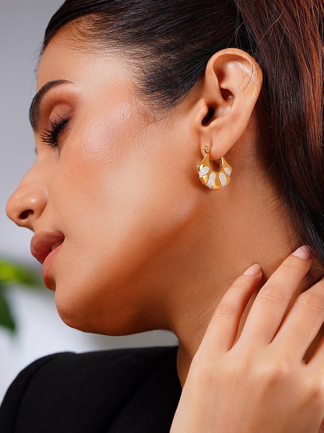 Demi Fine 18K Gold Plated Stainless steel Enamel Statement Hoop Earrings Length - 2.3 cm