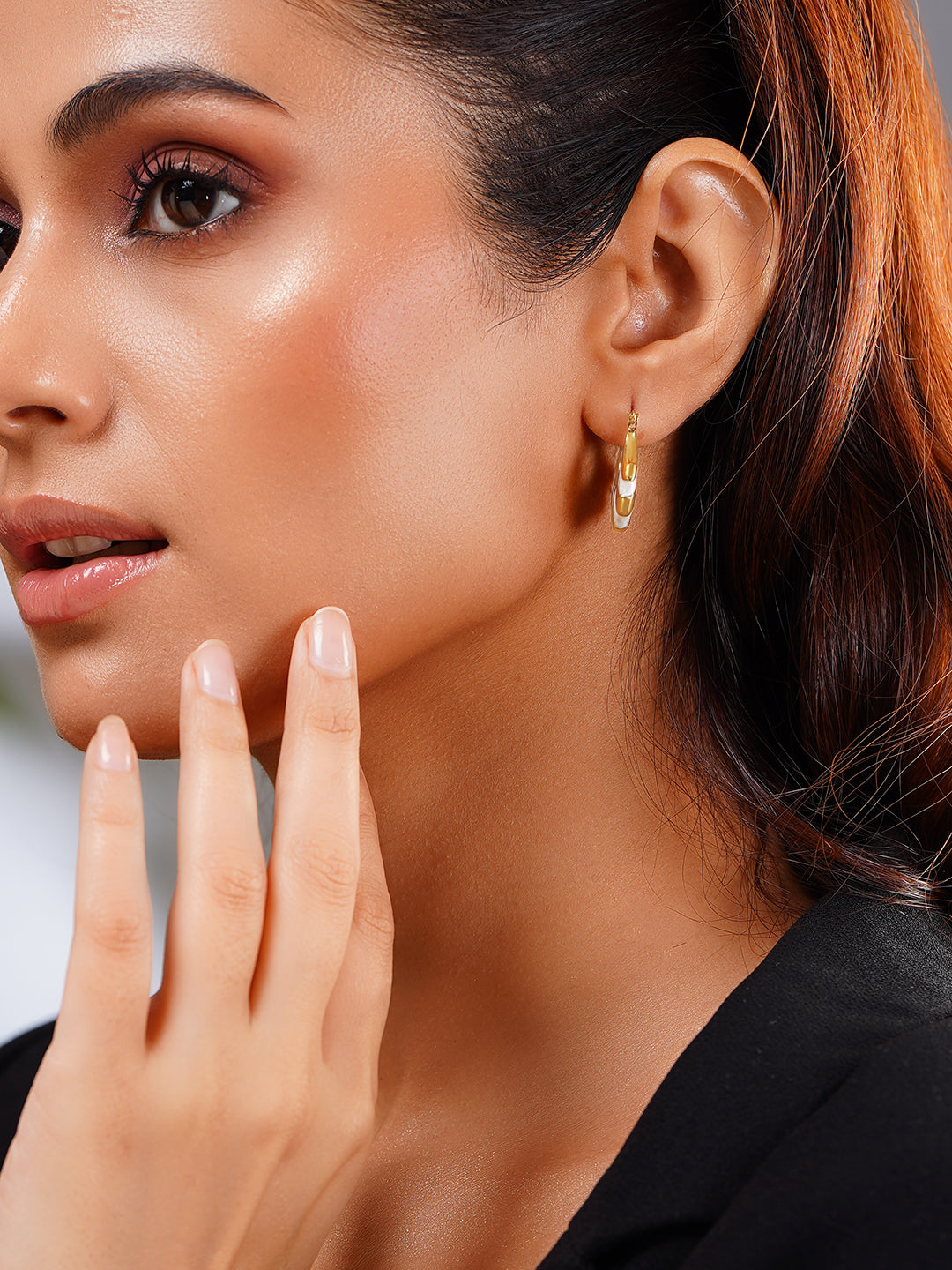 Demi Fine 18K Gold Plated Stainless steel Enamel Statement Hoop Earrings Length - 2.3 cm