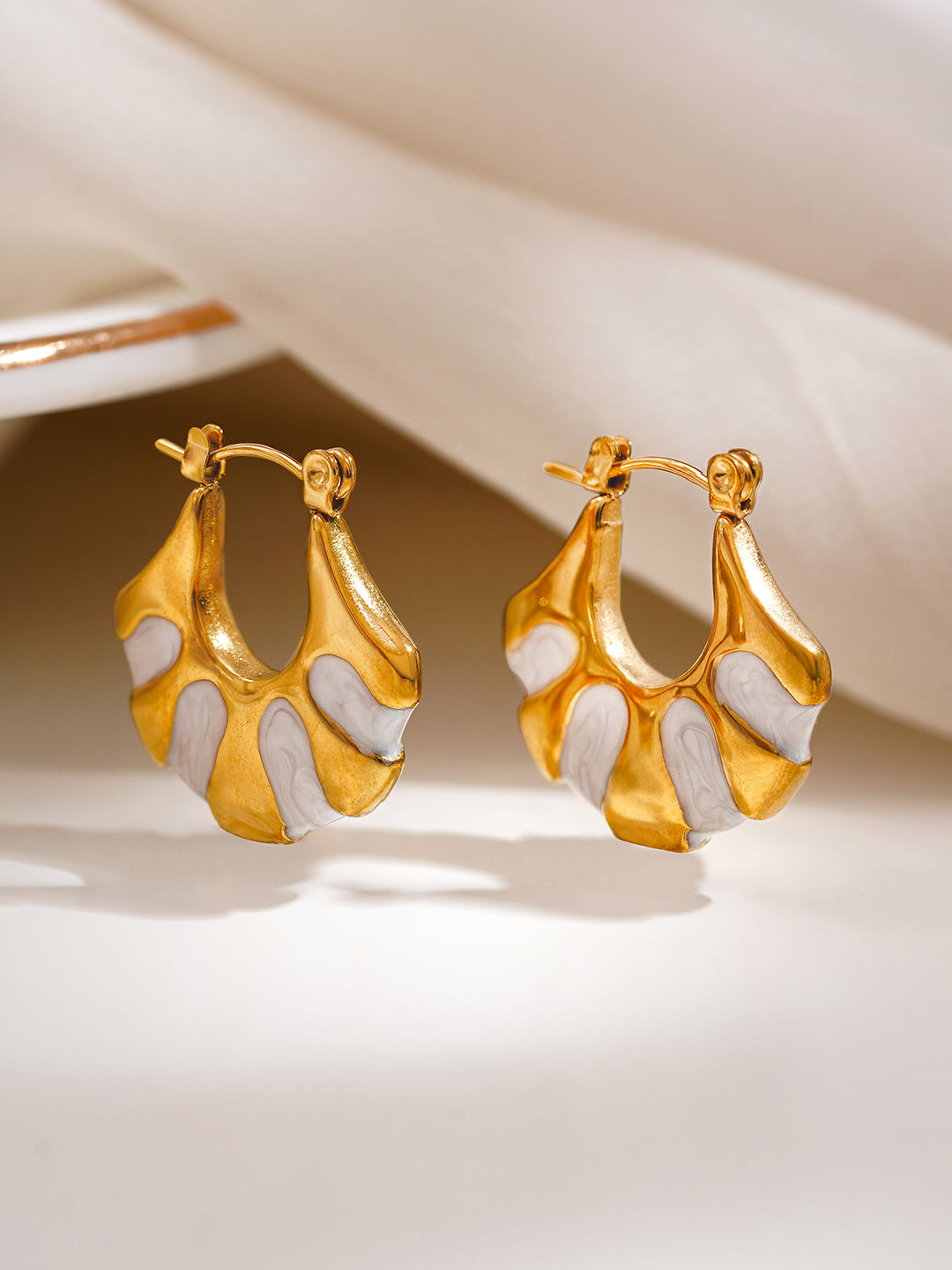 Demi Fine 18K Gold Plated Stainless steel Enamel Statement Hoop Earrings Length - 2.3 cm