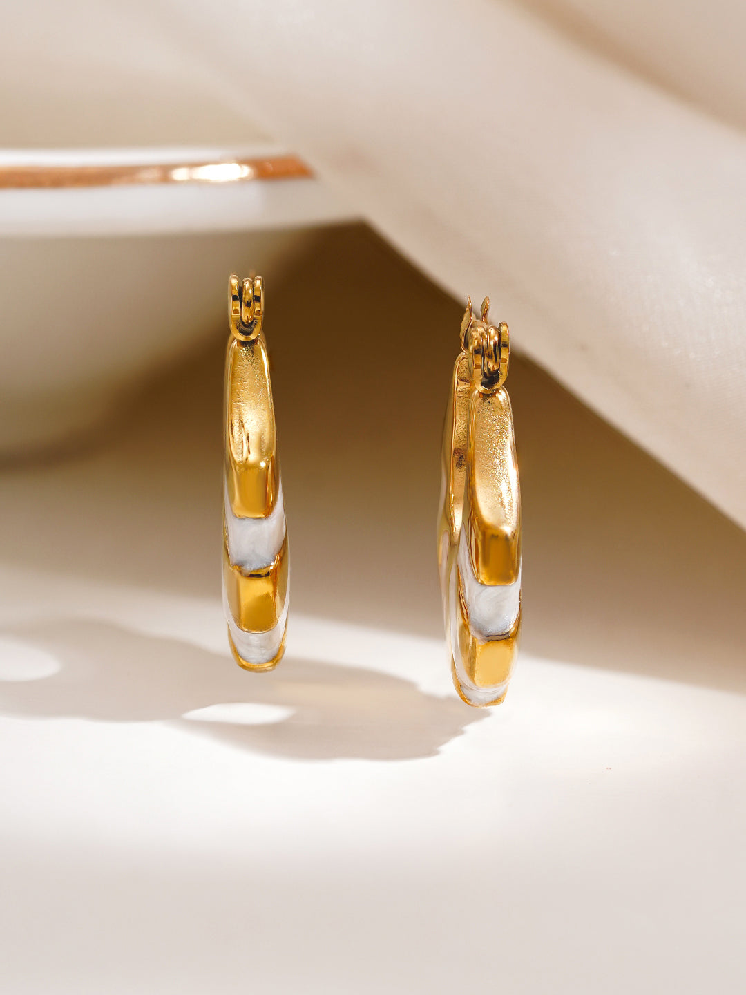 Demi Fine 18K Gold Plated Stainless steel Enamel Statement Hoop Earrings Length - 2.3 cm