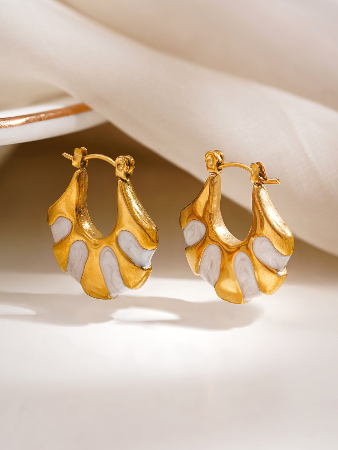 Demi Fine 18K Gold Plated Stainless steel Enamel Statement Hoop Earrings Length - 2.3 cm