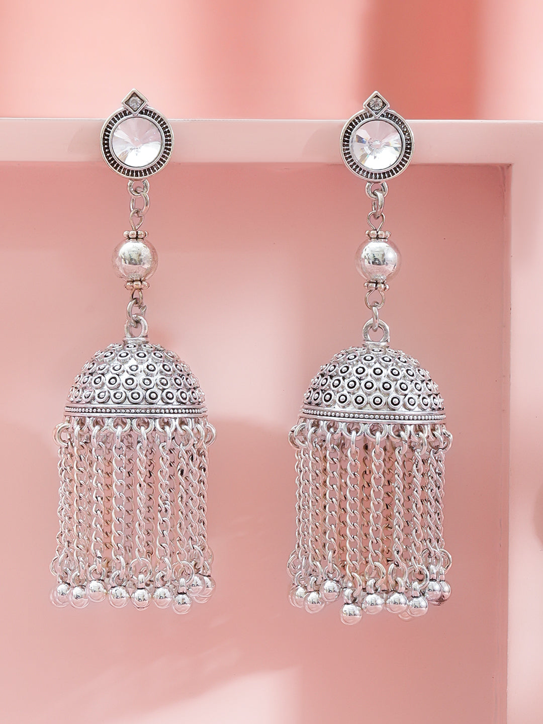 Oxidised Dome Jhumkas with Chain Tassels フリーサイズ