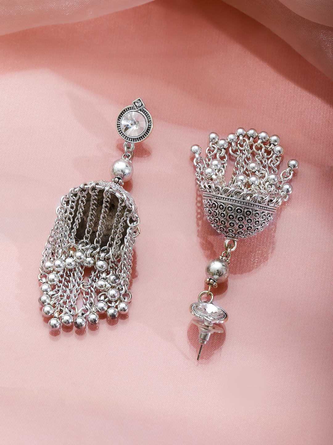 Oxidised Dome Jhumkas with Chain Tassels フリーサイズ