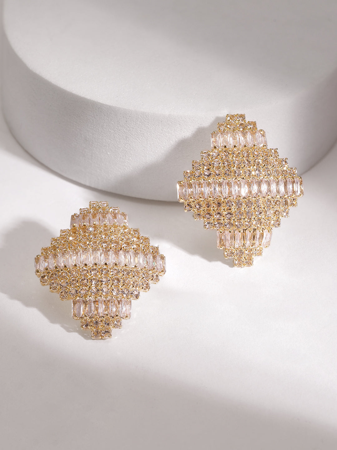 White & Gold Stud Earrings Gold