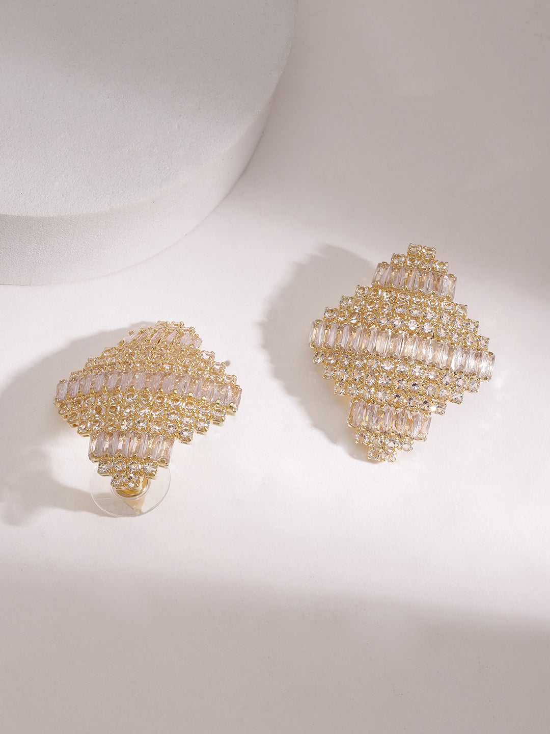 White & Gold Stud Earrings Gold