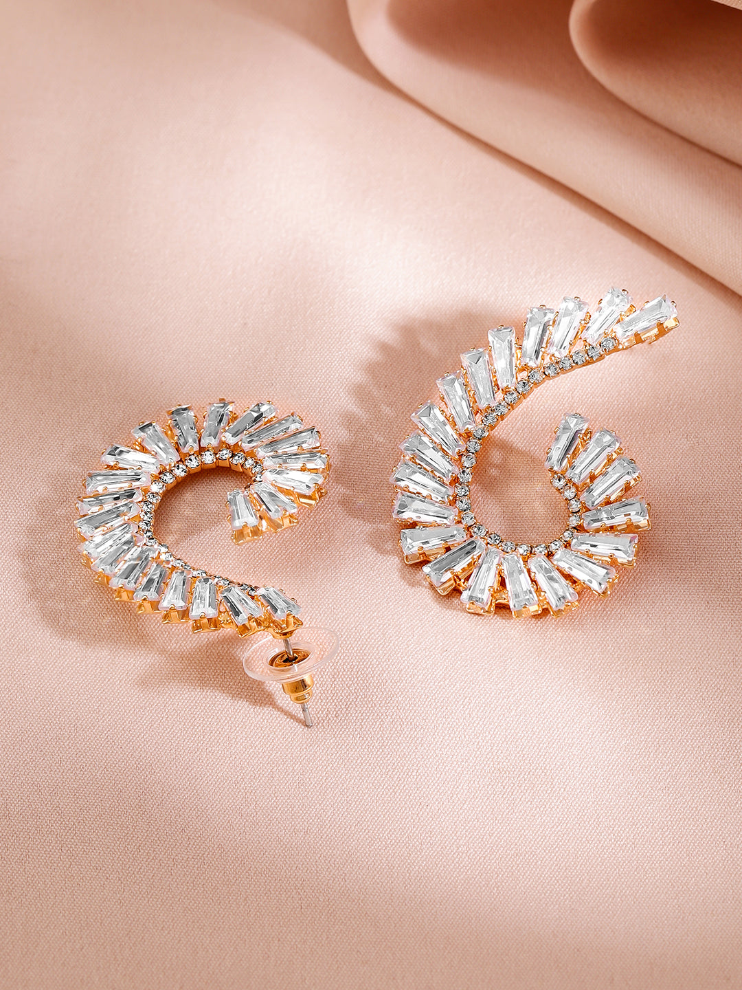 Trendy Geo Curves Crystal Stud Earrings Gold