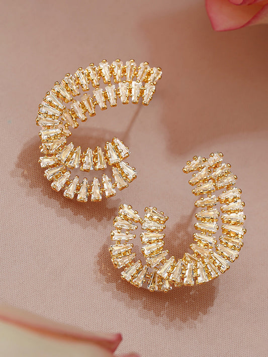 【Rubans】 Modern Curves American Diamond Zirconia Studs｜モダンカーブ アメリカンダイヤモンド ジルコニア スパイラル スタッドイヤリング