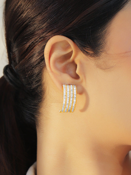 Crystal Gold Toned Stud Earrings フリーサイズ