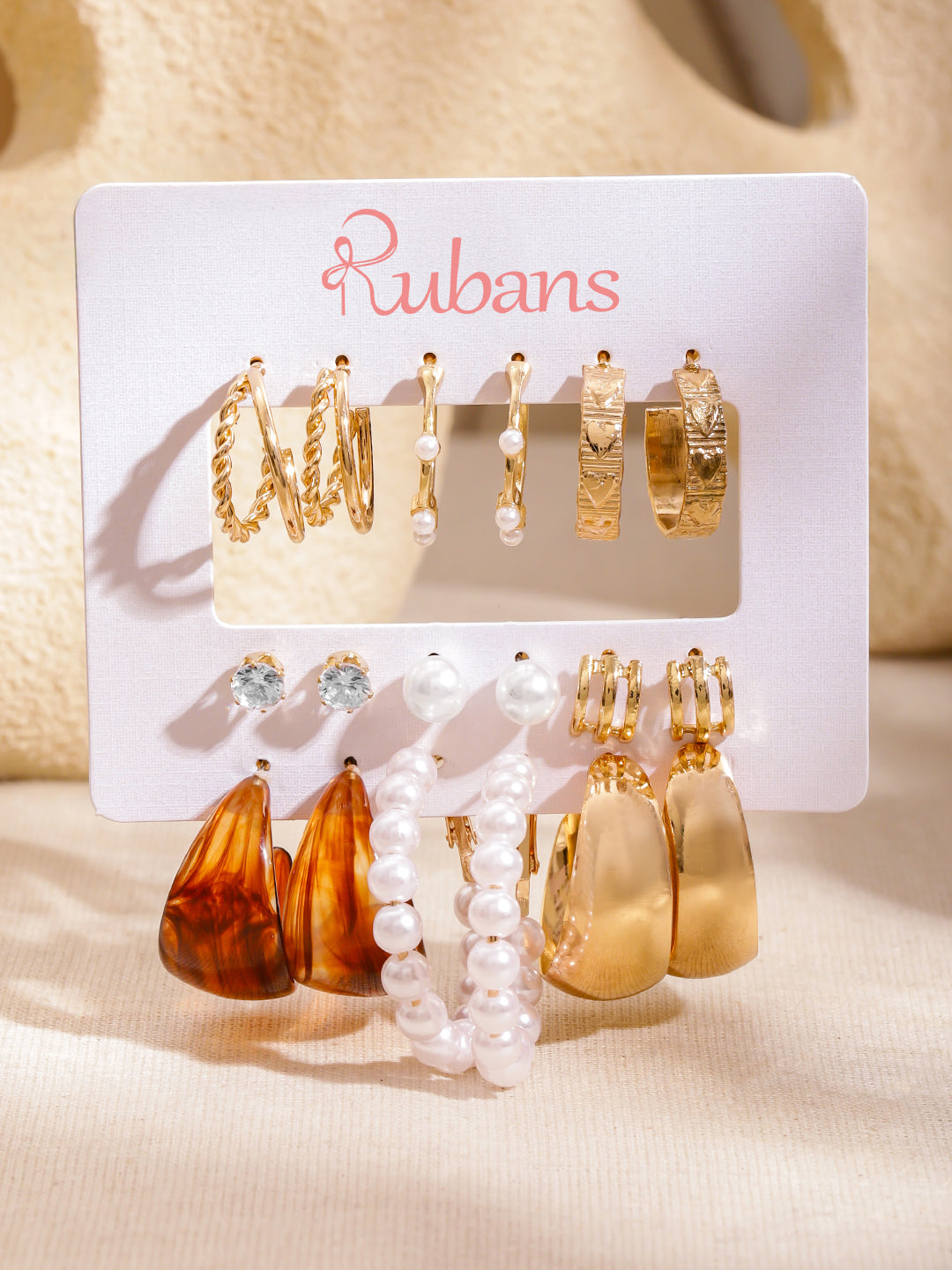 Pack of 9 Hoops and Stud Earrings フリーサイズ