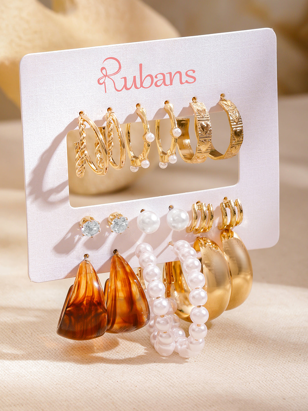 Pack of 9 Hoops and Stud Earrings フリーサイズ
