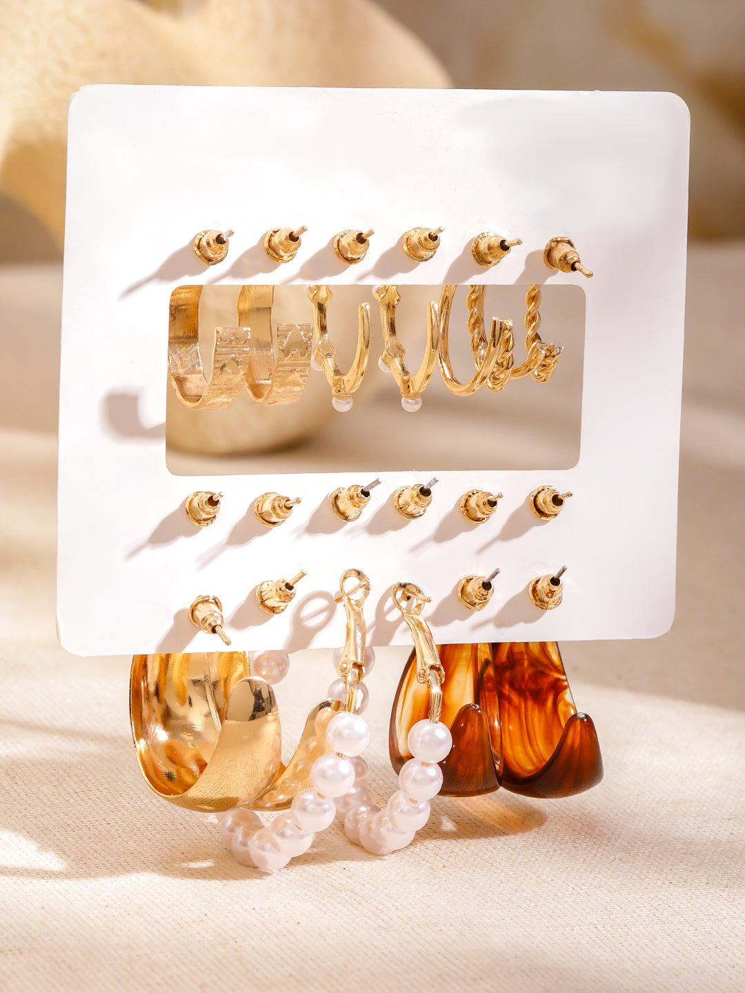Pack of 9 Hoops and Stud Earrings フリーサイズ