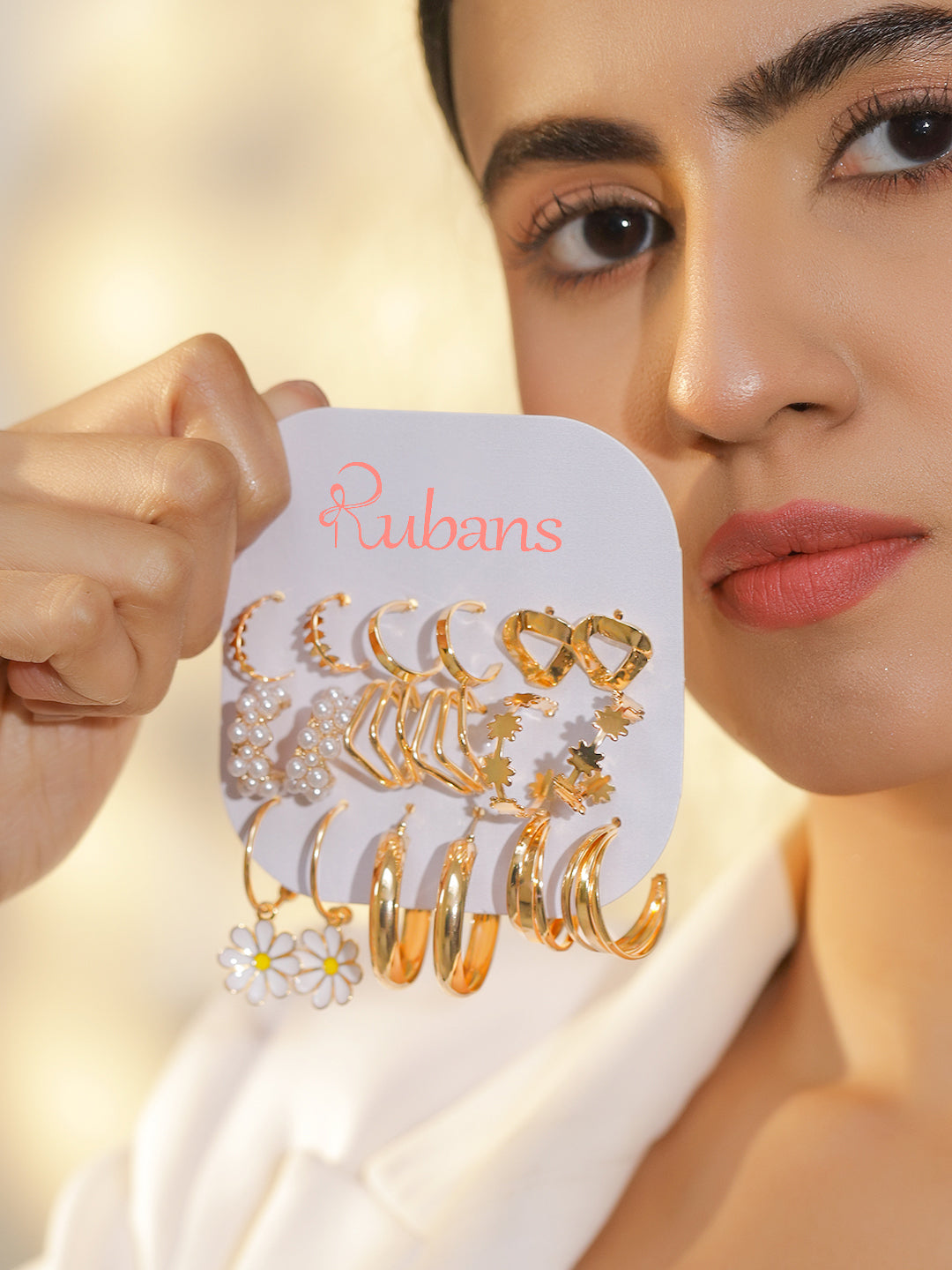【Rubans】 Gold Toned Hoop Earrings Pack of 9｜ゴールドトーン フープイヤリング 9組セット