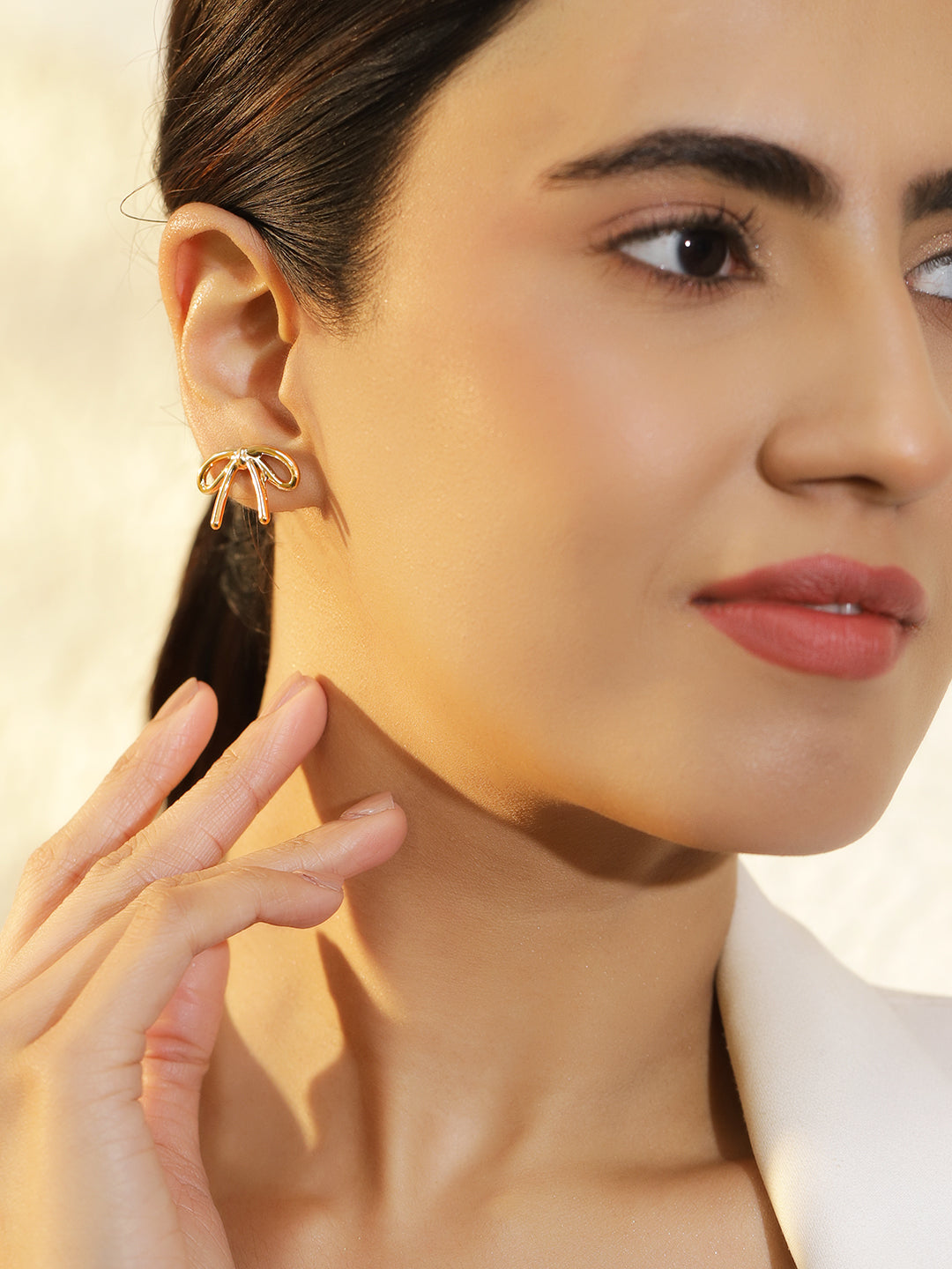 Rubans Set of 9 18K Gold-Plated Bow, Heart, Pearl & Crystal Stud & Bold Hoop Earrings フリーサイズ