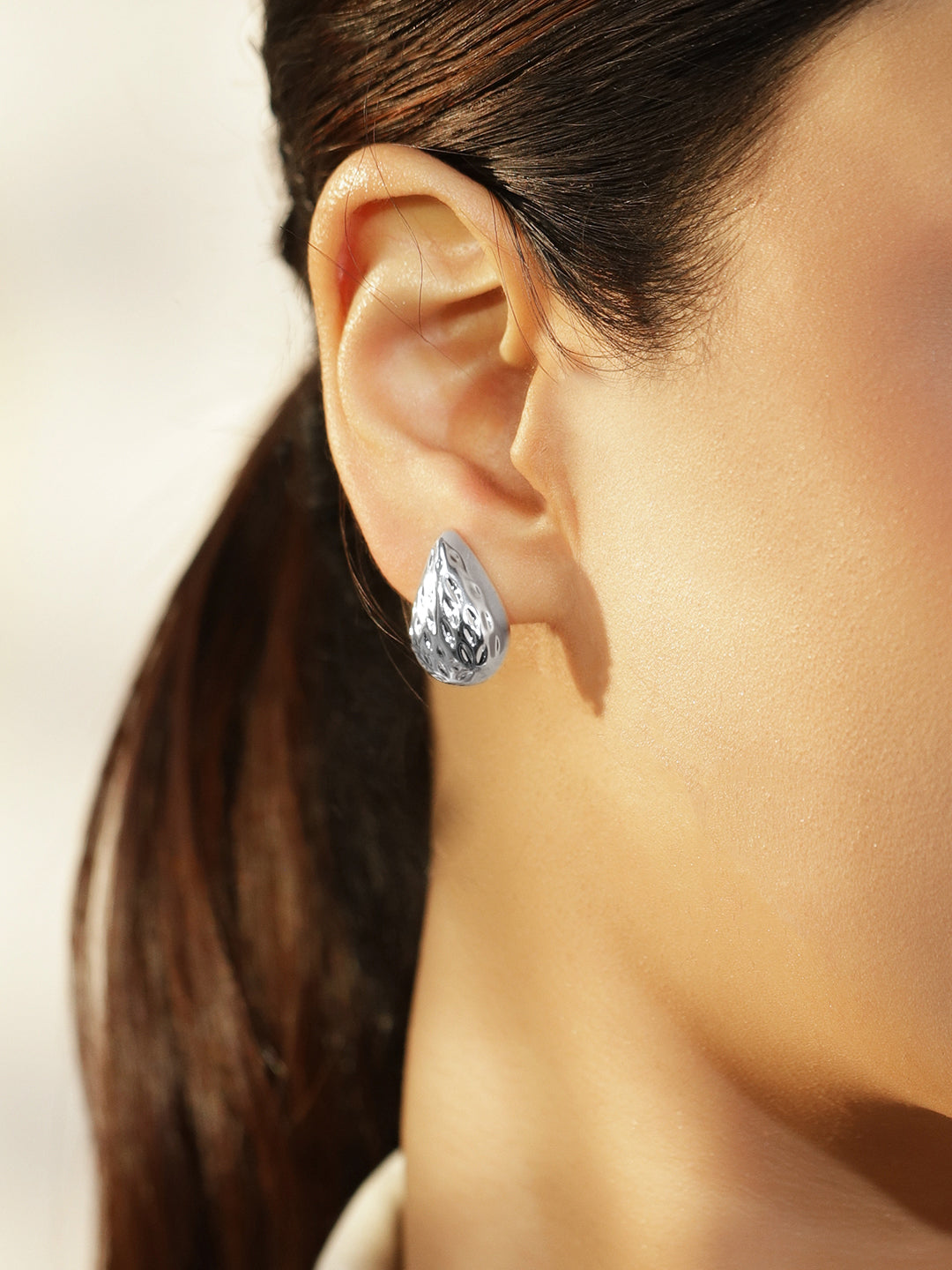Rubans Set of 3 18K Gold & Rhodium-Plated Textured Tear-Drop & Crystal Stud Earrings フリーサイズ