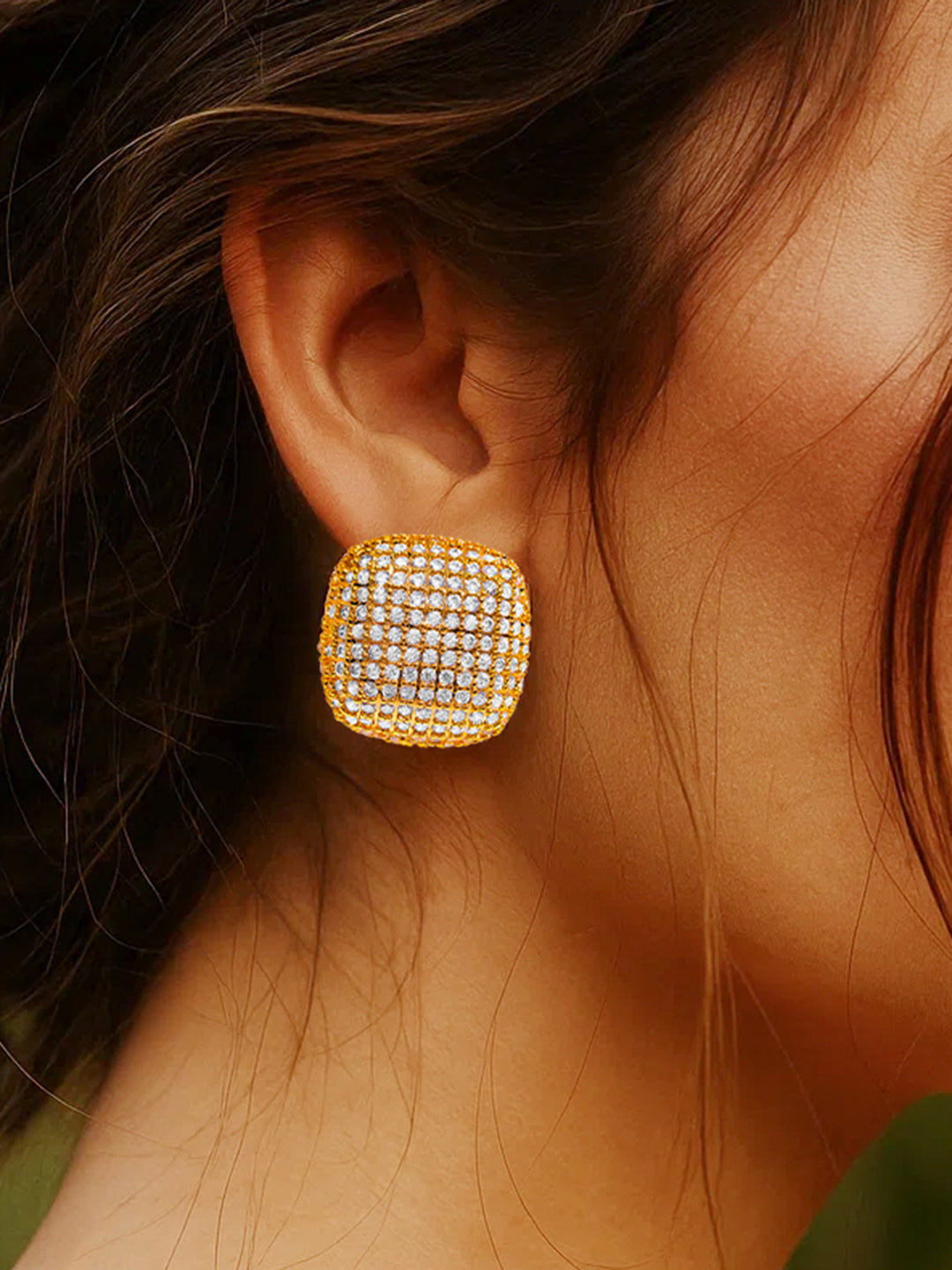 Golden Crystal Canvas Stud Earrings フリーサイズ