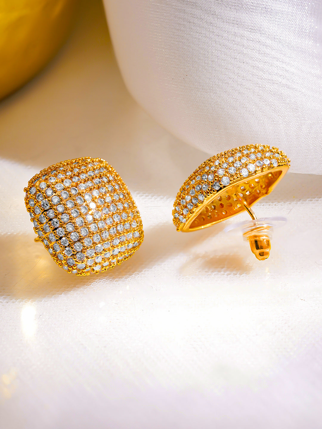 Golden Crystal Canvas Stud Earrings フリーサイズ