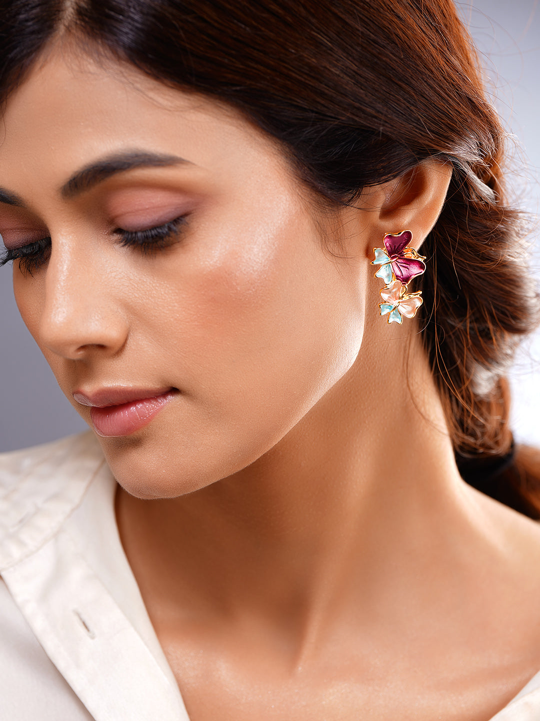 Multicolor Enamel Butterfly Stud Earrings フリーサイズ