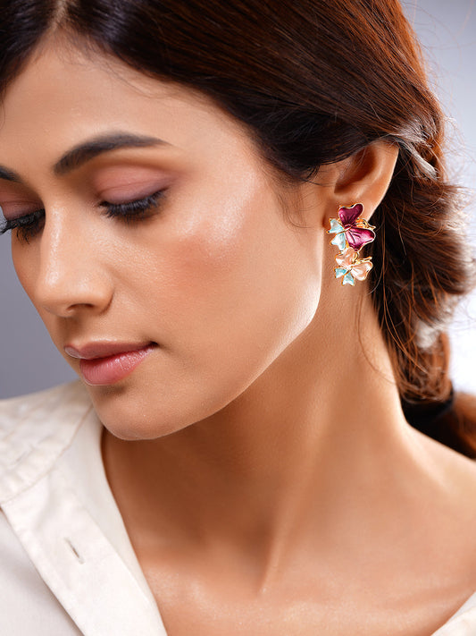 Multicolor Enamel Butterfly Stud Earrings フリーサイズ