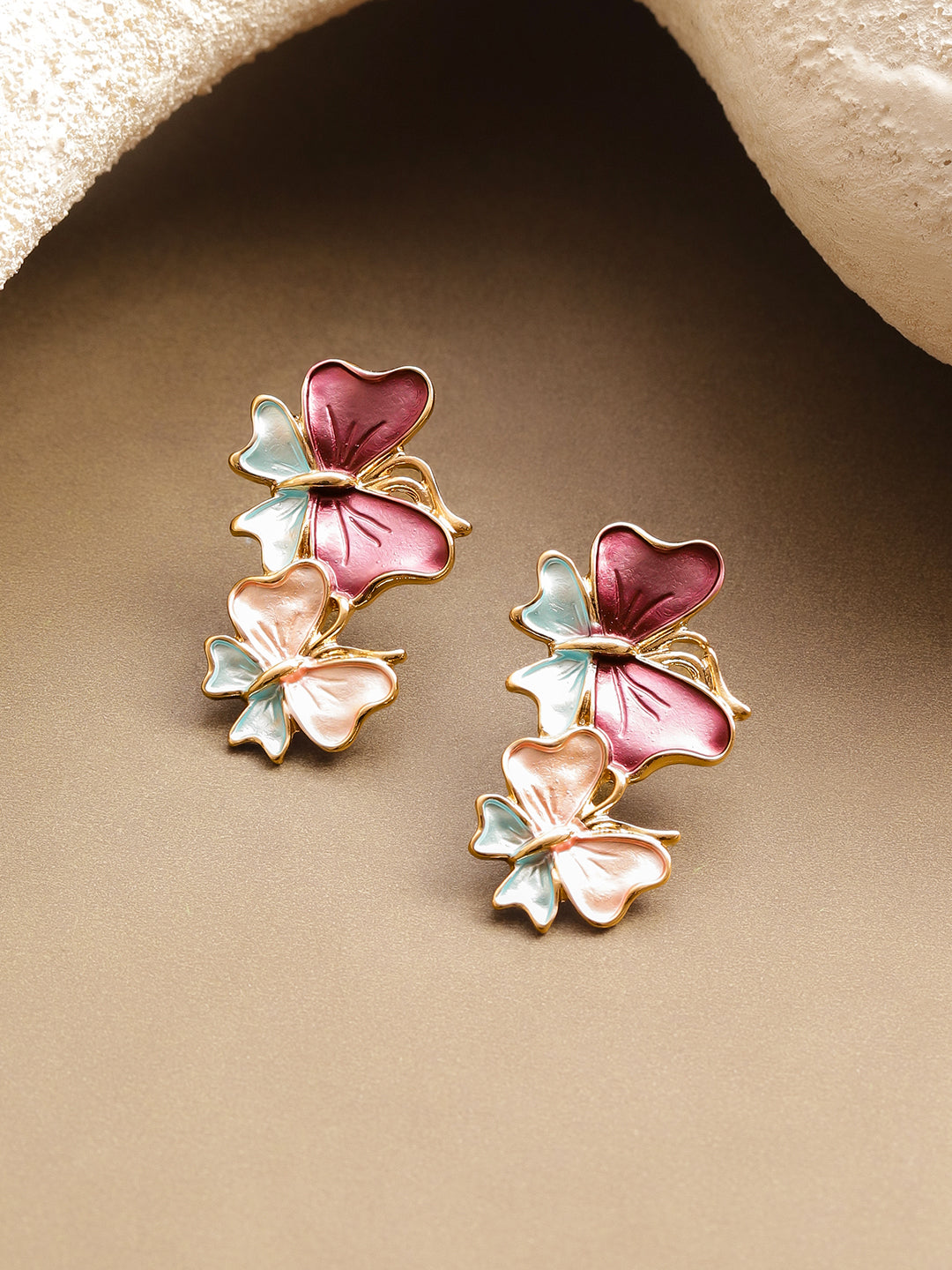Multicolor Enamel Butterfly Stud Earrings フリーサイズ