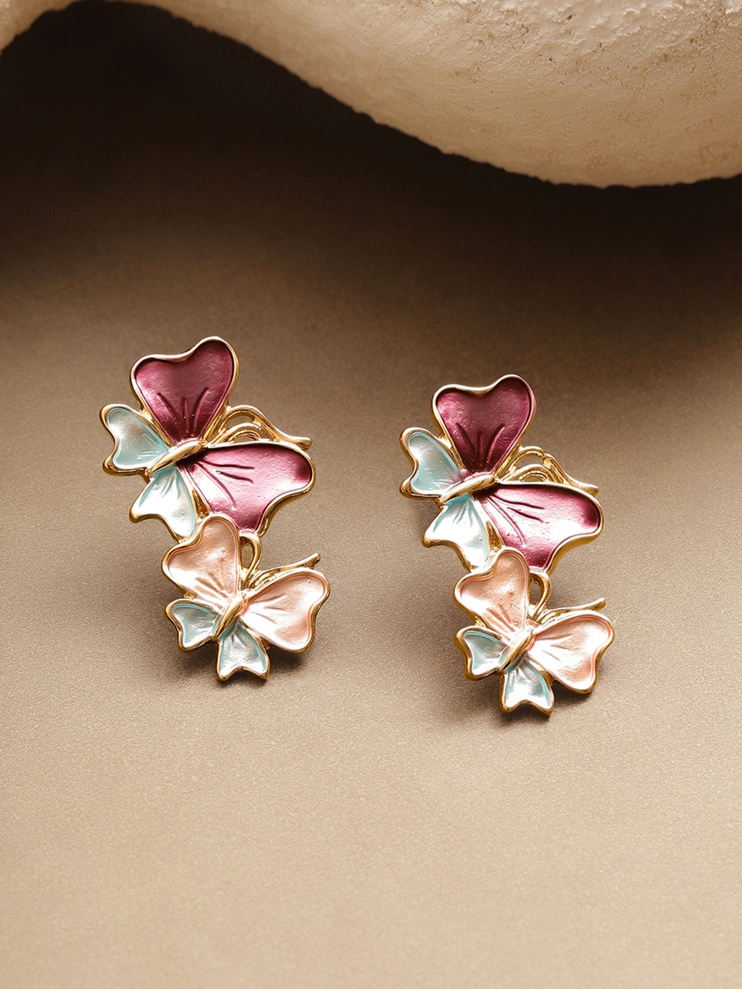 Multicolor Enamel Butterfly Stud Earrings フリーサイズ