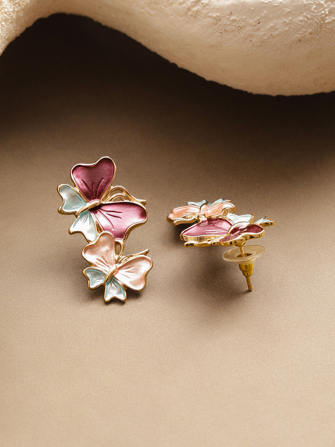 Multicolor Enamel Butterfly Stud Earrings フリーサイズ