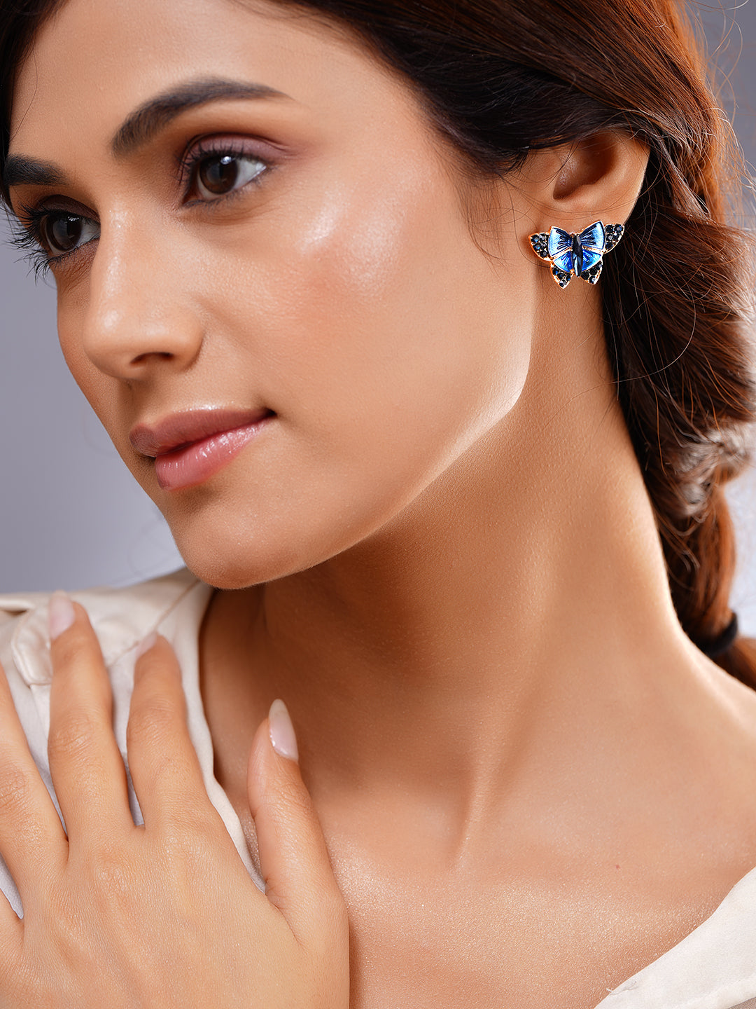 Midnight Blue Enamel Butterfly Studs フリーサイズ