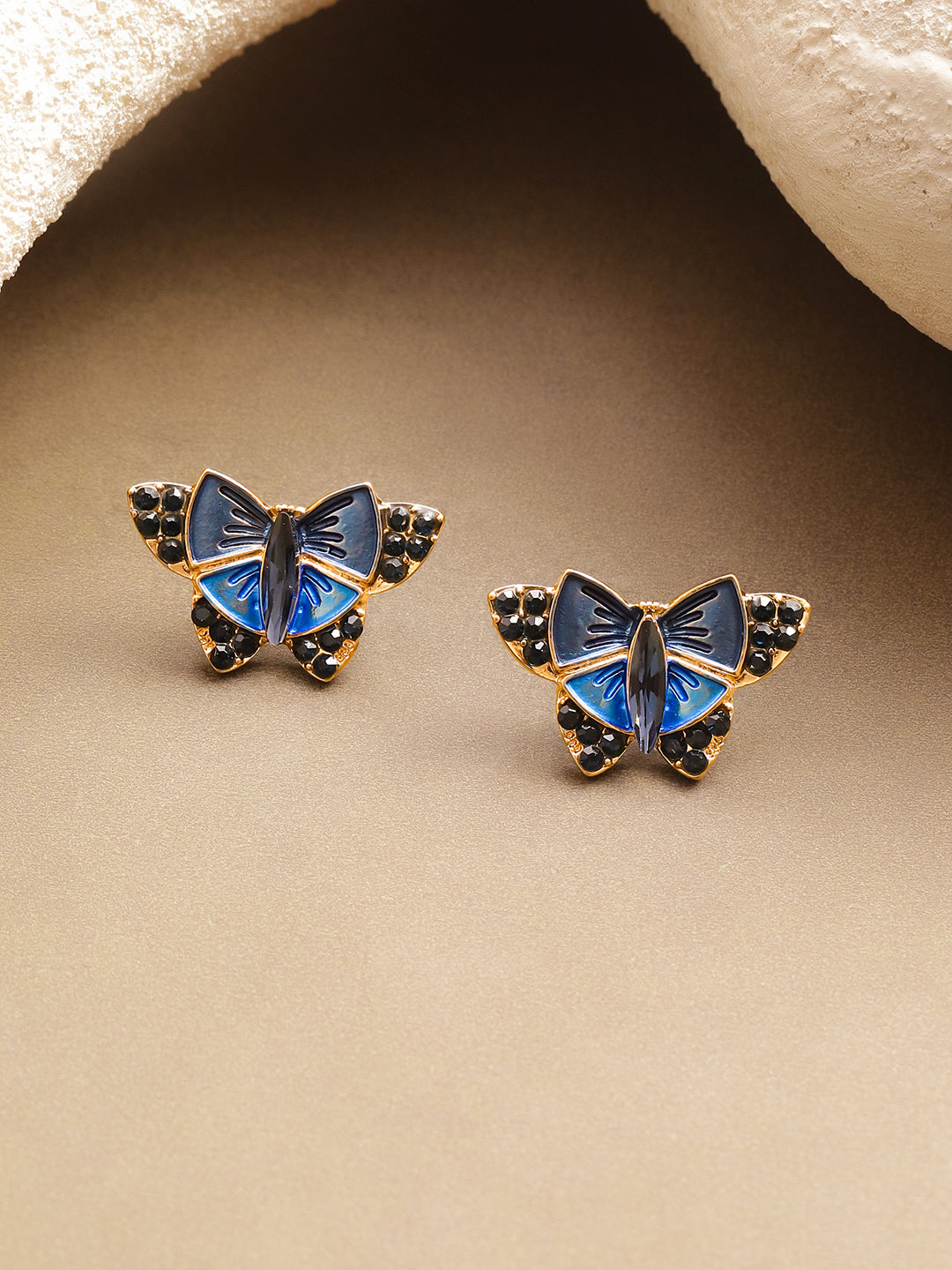 Midnight Blue Enamel Butterfly Studs フリーサイズ