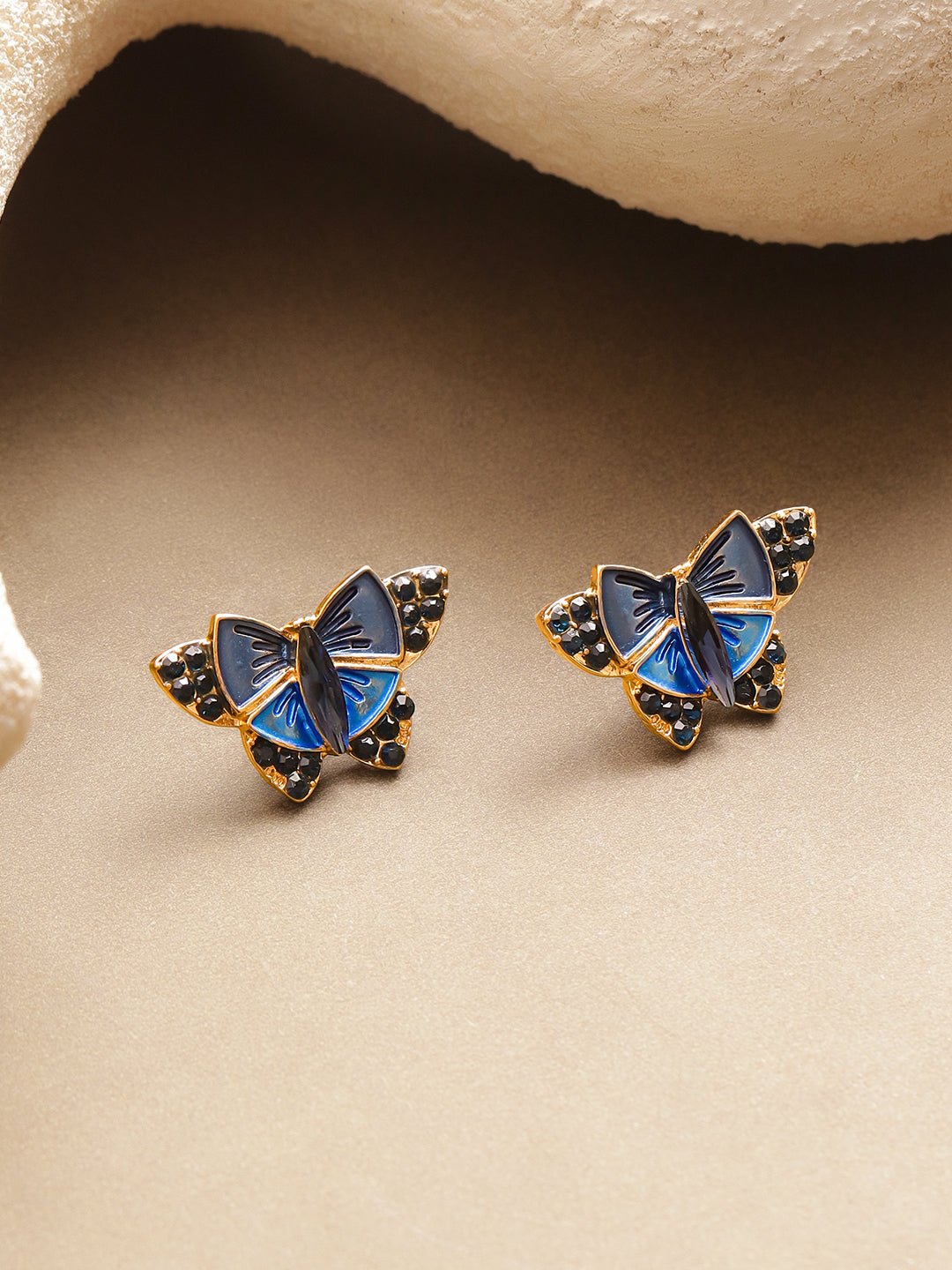 Midnight Blue Enamel Butterfly Studs フリーサイズ