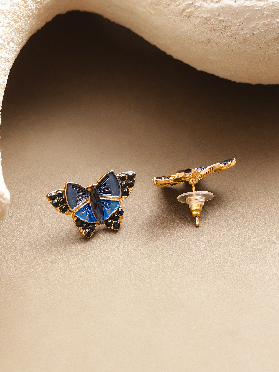 Midnight Blue Enamel Butterfly Studs フリーサイズ