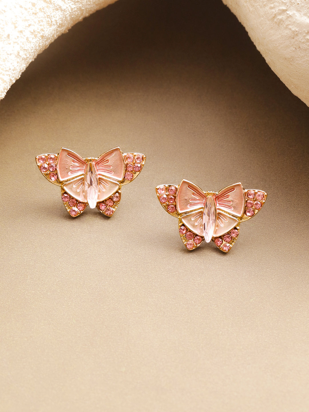 Blush Pink Enamel Crystal Butterfly Studs フリーサイズ