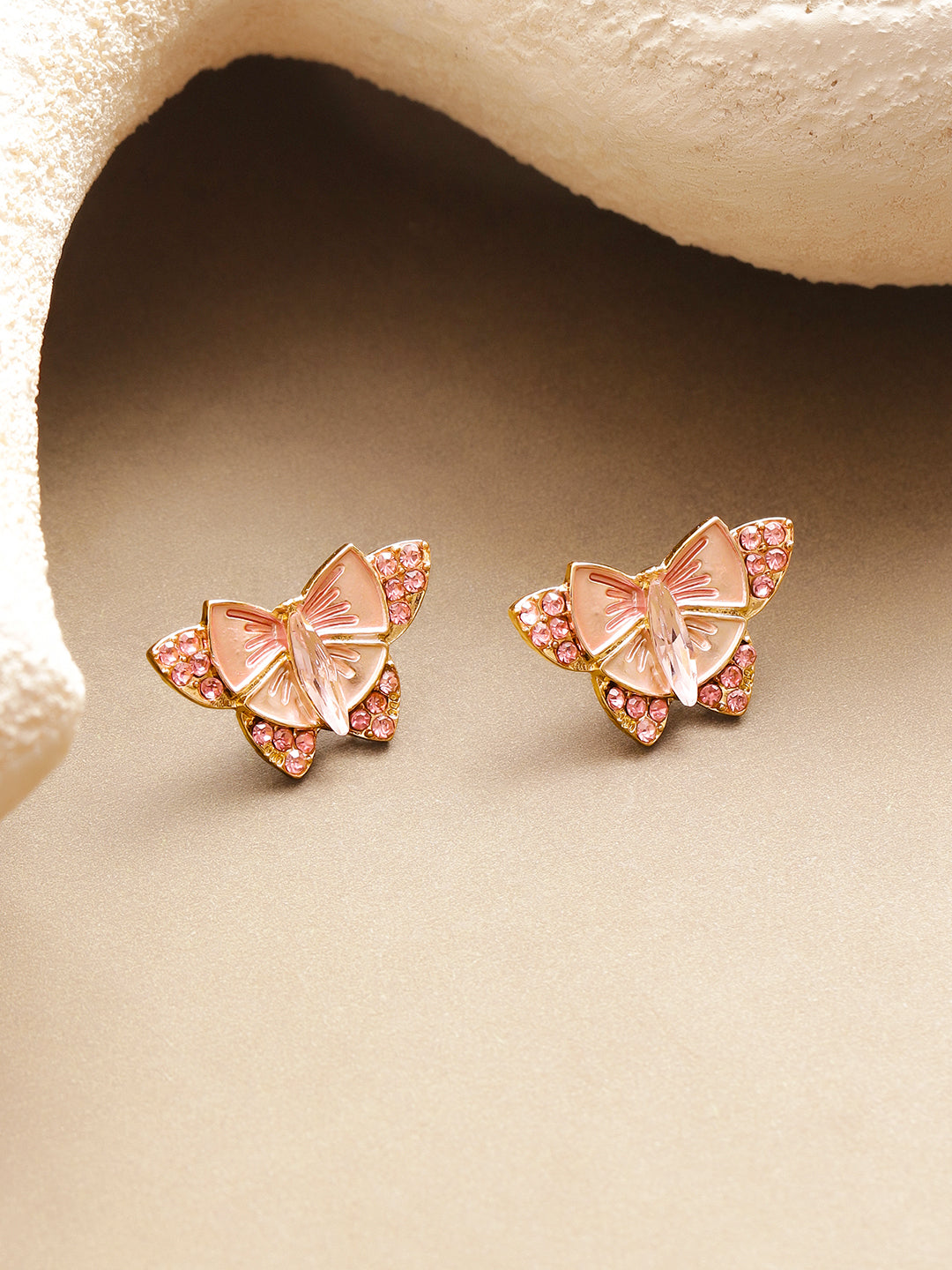 Blush Pink Enamel Crystal Butterfly Studs フリーサイズ