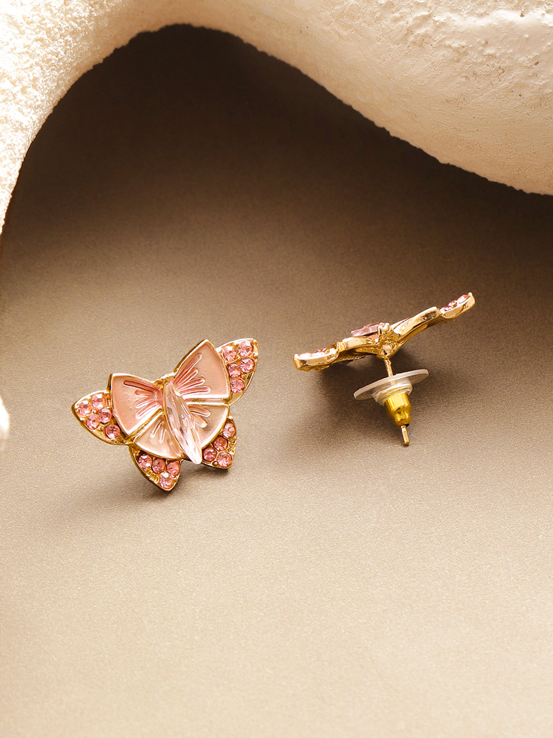 Blush Pink Enamel Crystal Butterfly Studs フリーサイズ