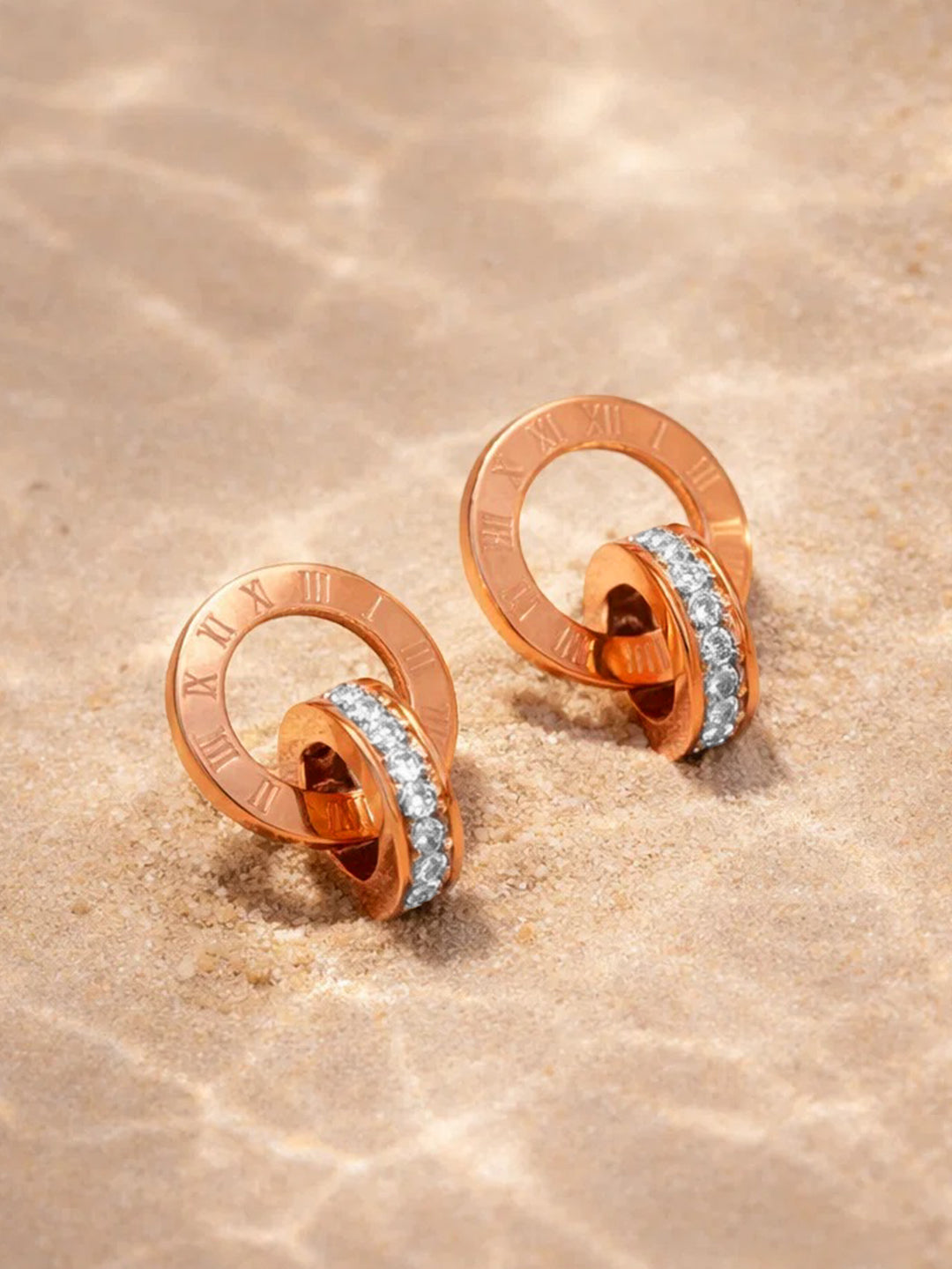 Demi Fine 18K Gold Plated Stainless steel Interlocked Circle Stud Earrings Length - 1.2 cm