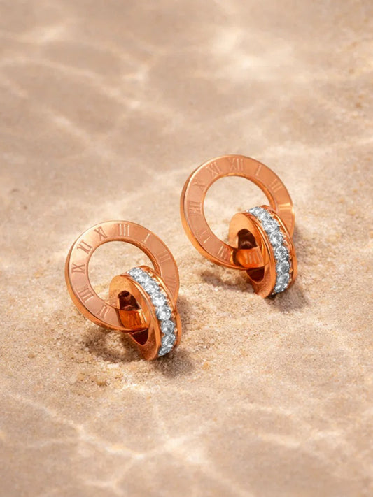 Demi Fine 18K Gold Plated Stainless steel Interlocked Circle Stud Earrings Length - 1.2 cm