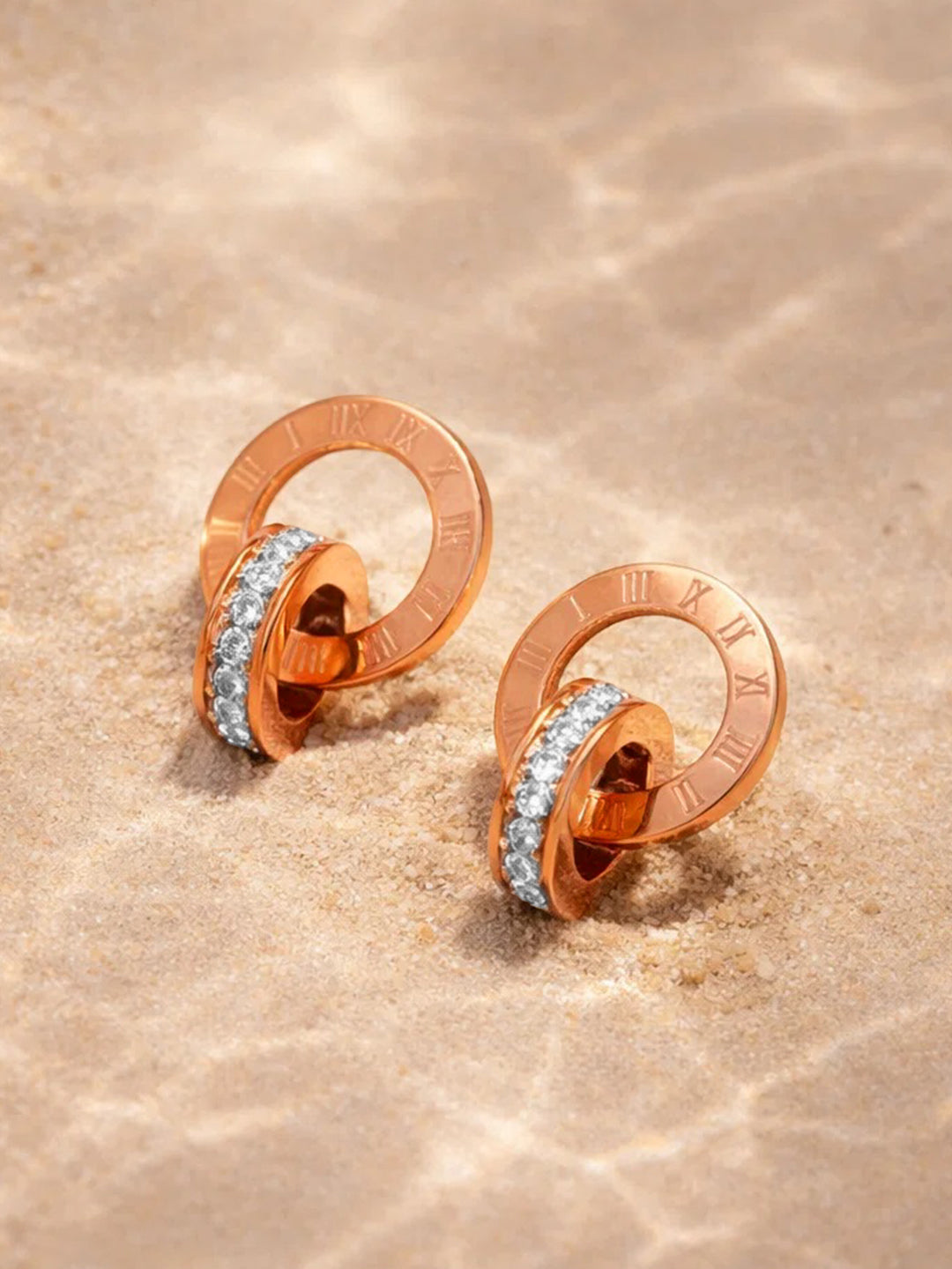 Demi Fine 18K Gold Plated Stainless steel Interlocked Circle Stud Earrings Length - 1.2 cm