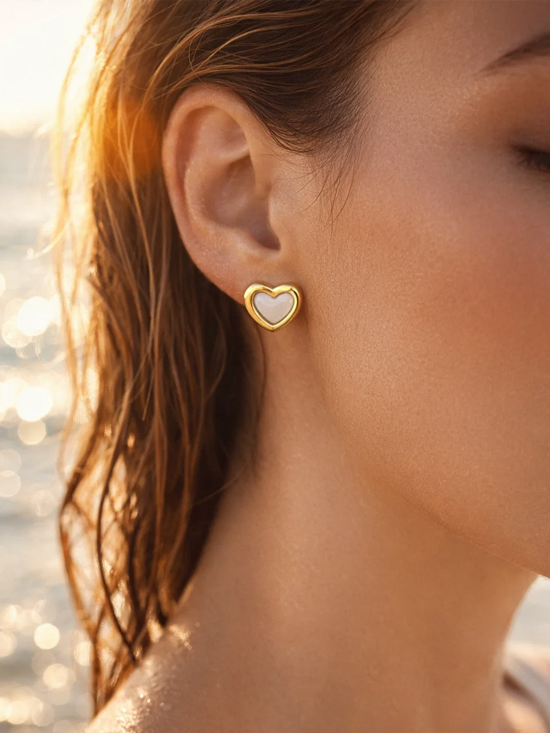 Demi Fine 18K Gold Plated Stainless steel Heart Stud Earrings Length - 0.9 cm