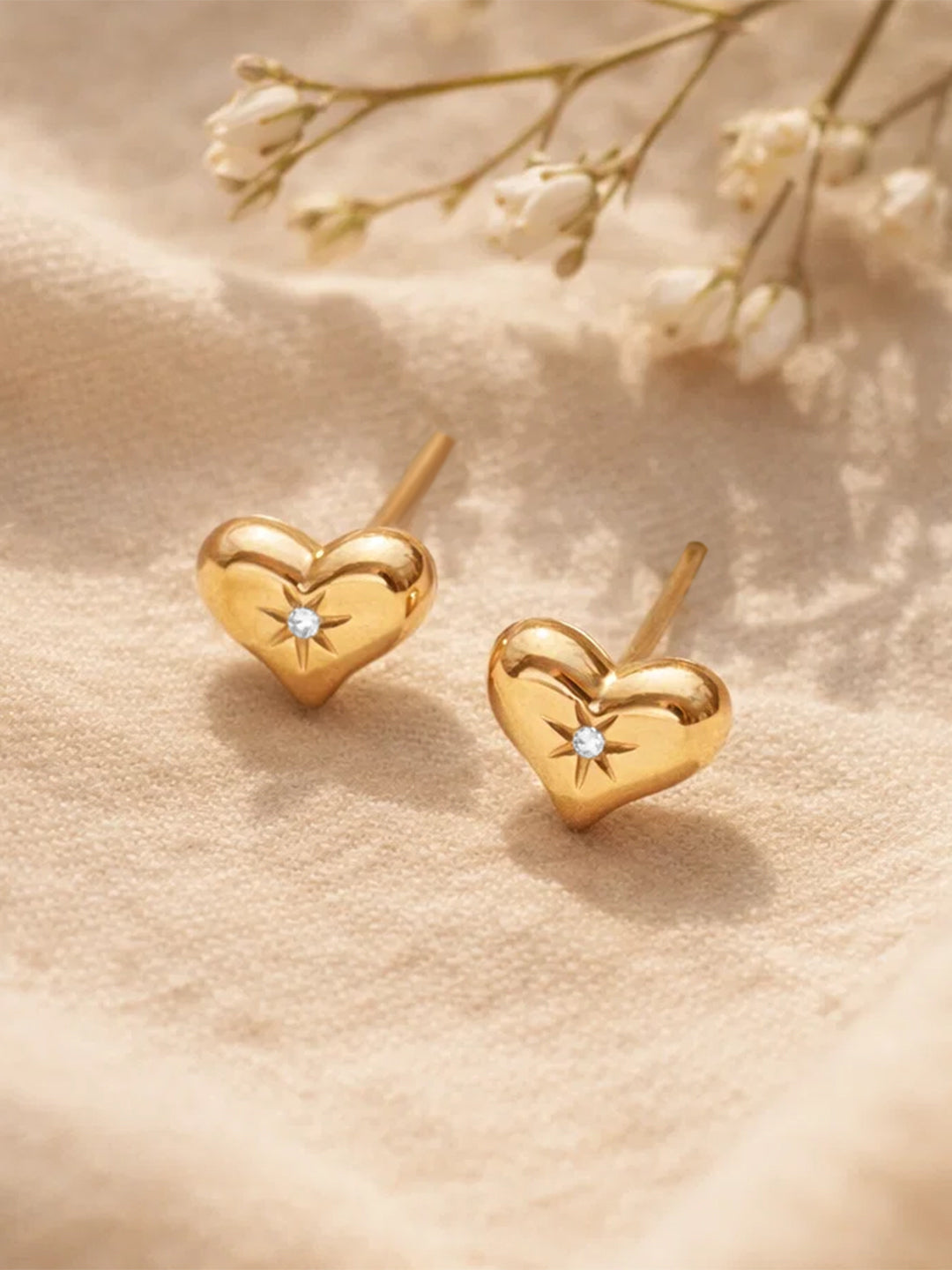 Demi Fine 18K Gold Plated Stainless steel Mini Heart Stud Earrings Length - 0.6 cm