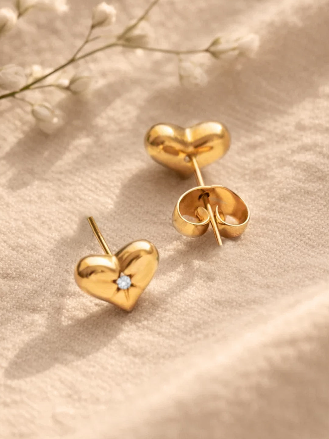 Demi Fine 18K Gold Plated Stainless steel Mini Heart Stud Earrings Length - 0.6 cm
